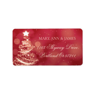 Elegant Red & Gold Christmas Wedding Address Label
