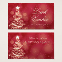 Elegant Red & Gold Christmas Wedding Drink Voucher
