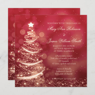 Elegant Red & Gold Christmas Wedding Invitation