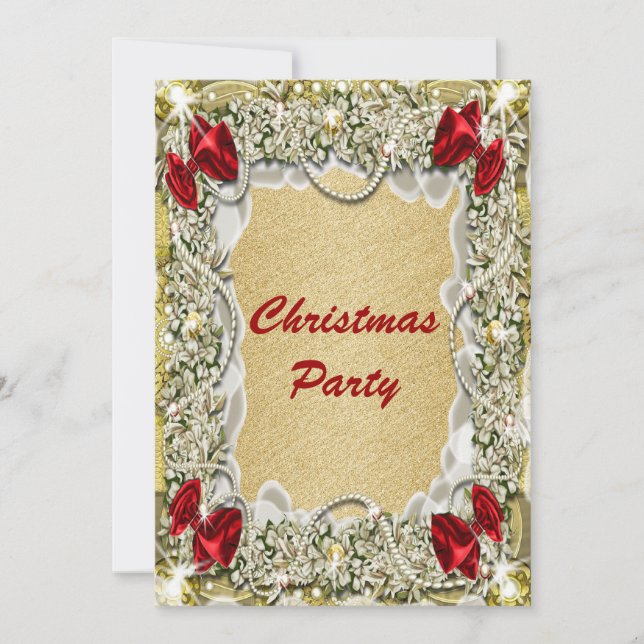 Elegant red gold Christmas wreath Invitation (Front)