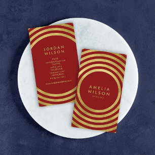 Elegant Red Gold Circles Geometric Social Media Business Card