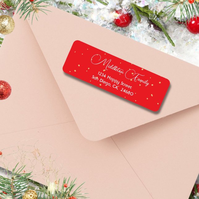 Elegant Red Gold Confetti Christmas Return Address (Creator Uploaded)