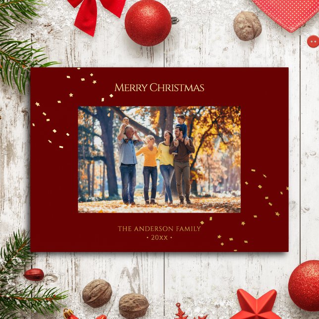Elegant Red & Gold Confetti Merry Christmas Photo (Creator Uploaded)