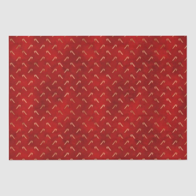 Elegant red gold cute candy cane pattern Christmas Tissue Paper (Front)