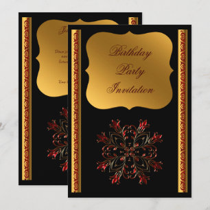 Elegant Red & Gold Decorative Floral Birthday Invitation