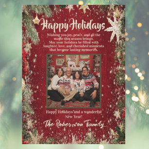Elegant Red & Gold Family Photo Holiday Card