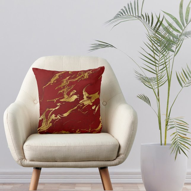 Elegant Red Gold Faux Marble Christmas Cushion (Creator Uploaded)