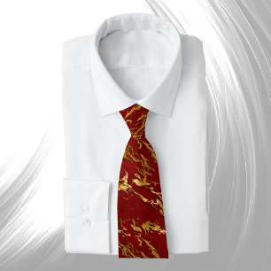 Elegant Red Gold Faux Marble Christmas Tie