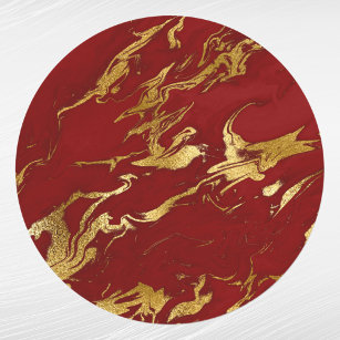Elegant Red Gold Faux Marble Classic Round Sticker