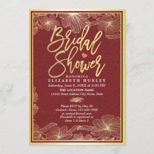 Elegant Red & Gold Floral Bridal Shower Invitation