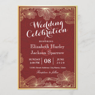 Elegant Red Gold Floral Wedding Shower invitations