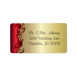 Elegant Red & Gold Florid Wedding Design Label