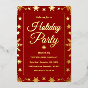 Elegant Red Gold Foil Corporate Holiday Party