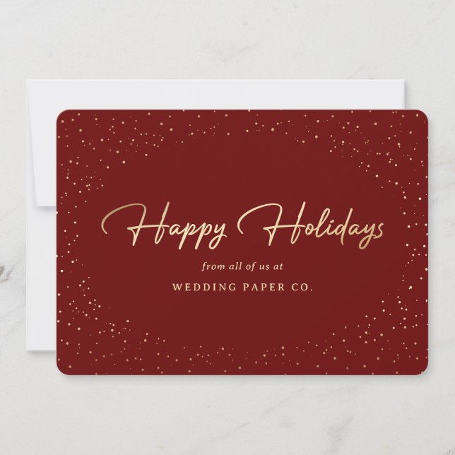 Elegant Red Gold Foil Hand Lettered Business Holiday Card (Front)