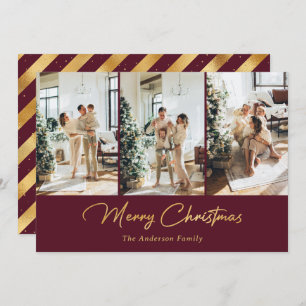 Elegant Red Gold Foil Photo Merry Christmas Holiday Card