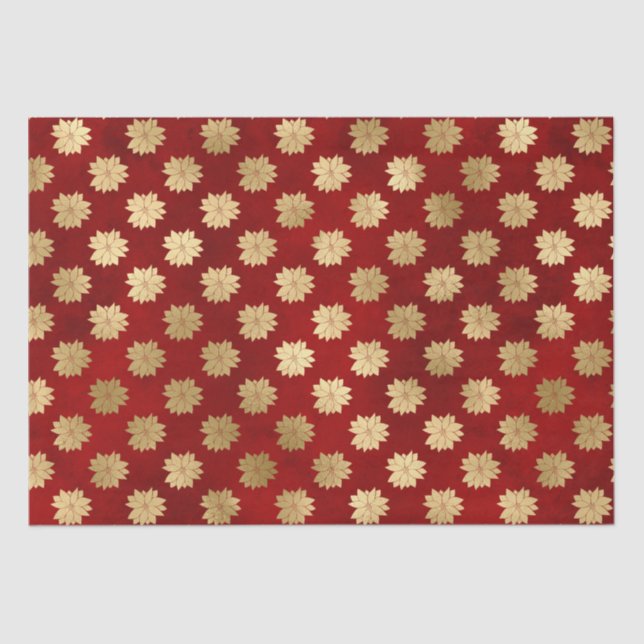 Elegant red gold foil poinsettias pattern holiday tissue paper (Front)
