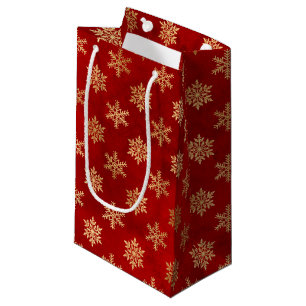 Elegant red gold foil snowflakes pattern Christmas Small Gift Bag