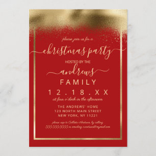 Elegant Red Gold Foil Sprayed Confetti Christmas Invitation