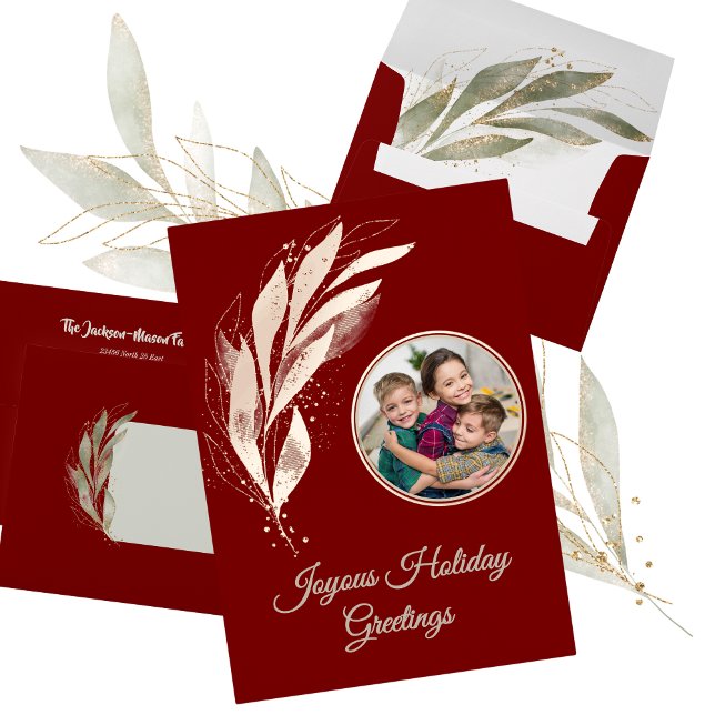 Elegant Red Gold Foil Watercolor Holiday Photo  (Creator Uploaded)