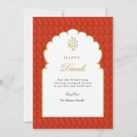 Elegant Red & Gold Ganesh Diwali Card