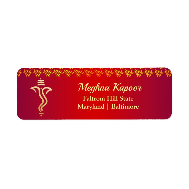 Elegant Red Gold Ganesh/ Indian God Address Labels (Front)
