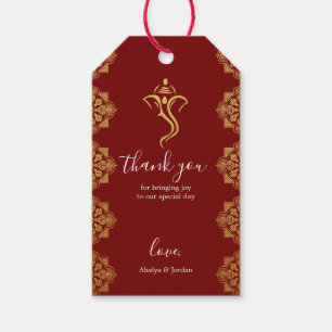 Elegant Red & Gold Ganesha & Mehndi Hindu Wedding Gift Tags