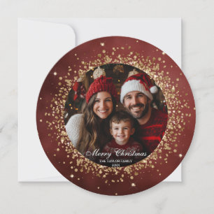 Elegant Red Gold Glitter Christmas Family Photo