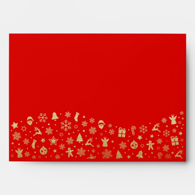 Elegant Red Gold Glitter Christmas Snowflake Santa Envelope (Front)