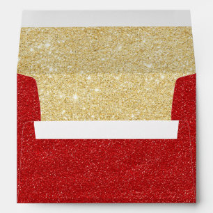 Elegant Red & Gold Glitter Wedding Envelope