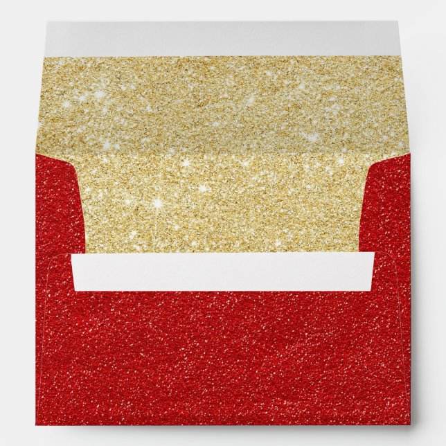 Elegant Red & Gold Glitter Wedding Envelope (Back (Bottom))
