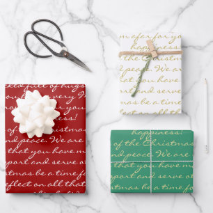 Elegant Red Gold Green Calligraphic Christmas Wish Wrapping Paper Sheet