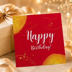 Elegant Red & Gold Happy Birthday Greeting Card