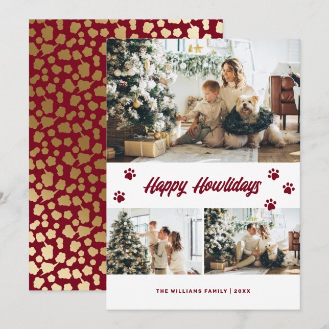 Elegant Red Gold Happy Howlidays Photo Holiday Card (Front/Back)