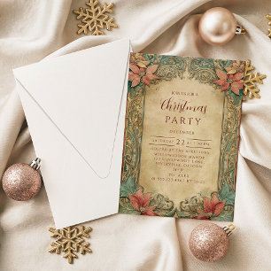 Elegant Red Gold Holiday Party Invitation