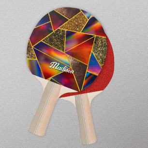 Elegant red gold holographic geometric ping pong paddle