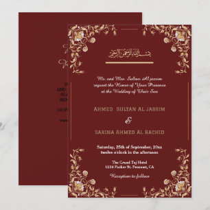 Elegant Red Gold Islamic Muslim Wedding qr code Invitation