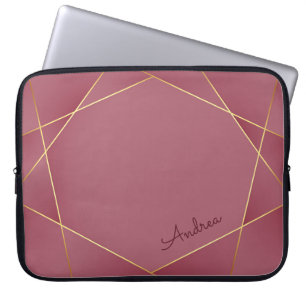 Elegant Red & Gold Lines with Custom Name Laptop Sleeve