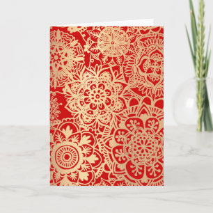 Elegant Red Gold Mandala Christmas Pattern Holiday Card