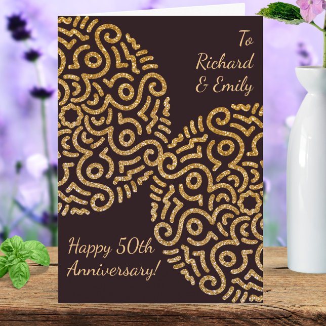 Elegant Red Gold Mandala Wedding Anniversary Card (Send this card to give your best wishes on the wedding anniversary to the golden couple.)