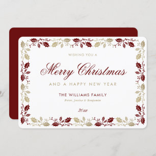 Elegant Red Gold Merry Christmas Happy New Year Holiday Card
