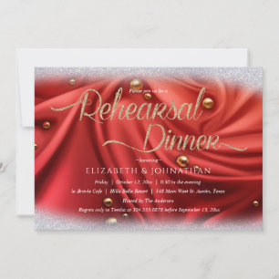 Elegant Red Gold Minimal Wedding Rehearsal Dinner Invitation
