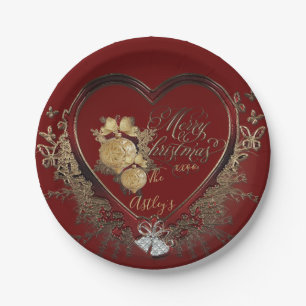 Elegant Red-Gold Modern Victorian Christmas Paper Plate