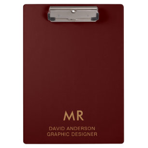 Elegant Red Gold Monogram Logo clipboard