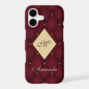 Elegant Red Gold Monogram Tufted