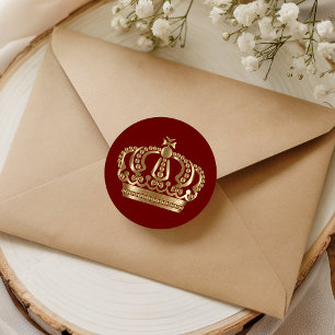 Elegant Red Gold Ornate Crown Envelope Seal