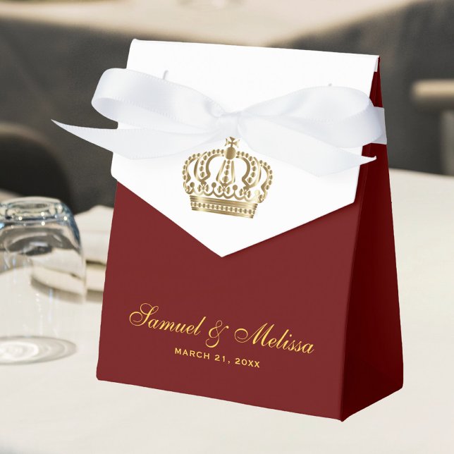 Elegant Red Gold Ornate Crown Wedding Favour Box (Creator Uploaded)