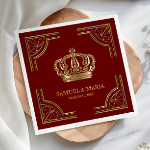 Elegant Red Gold Ornate Crown Wedding Napkin