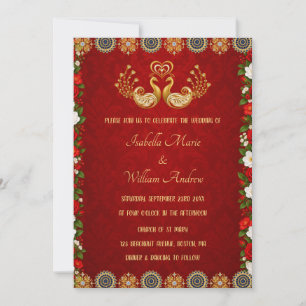 Elegant Red Gold Pattern Indian Wedding Invitation