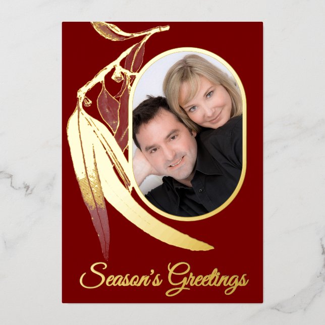 Elegant Red Gold Photo Eucalyptus Art Christmas  (Front)
