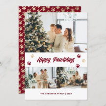 Elegant Red Gold Photo Happy Pawlidays Card